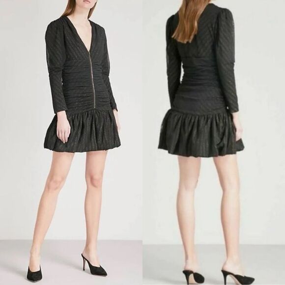 Maje Ralone Mesh Polka-Dot Metallic Flecked Striped Dress, NWT, Size 1 S - Picture 16 of 16